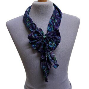 Purple Floral Scarf with Removable Bow Vintage Hair Head Neck Accessory 45"